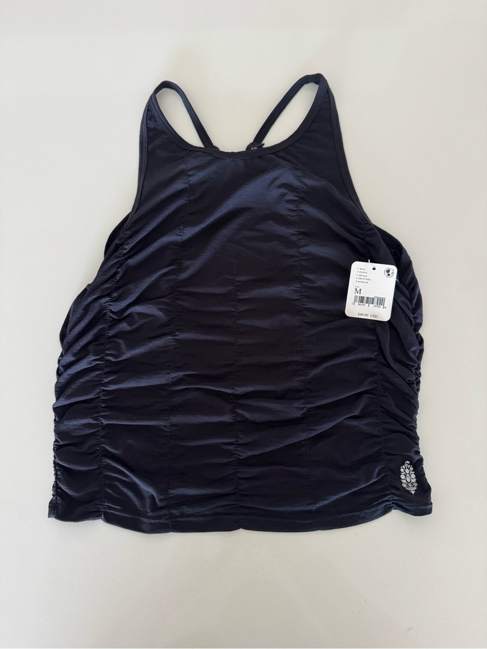 Free People Navy Blue Ruched Tank Top